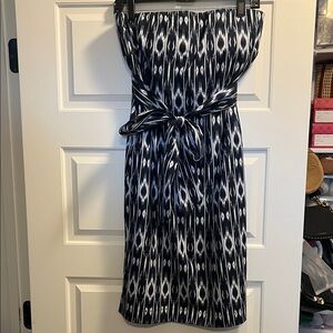 Strapless Navy and White Dress